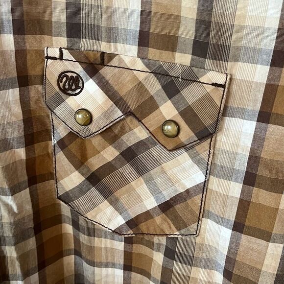 Wrangler Retro Brown Plaid Pearl Snap Long Sleeve Shirt XXL - Picture 3 of 5